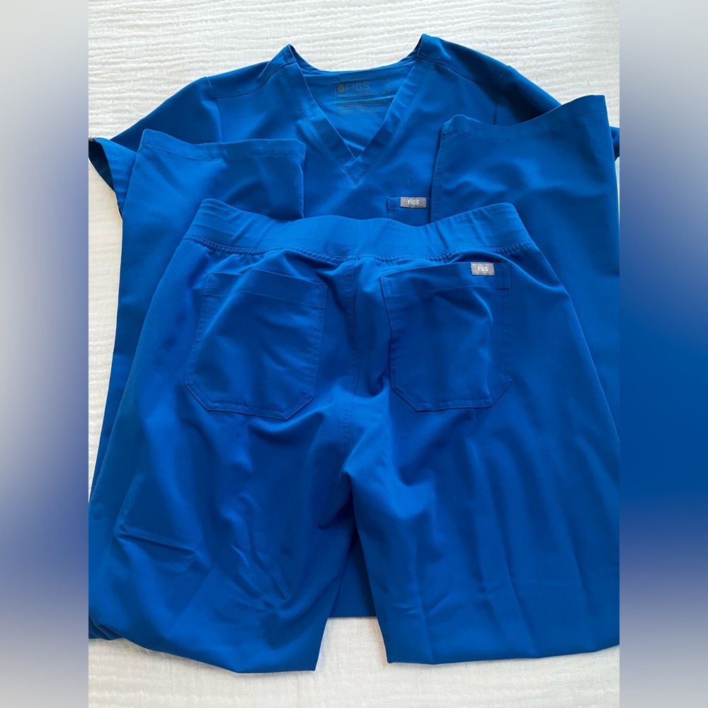 Figs Royal Blue Scrub Set Catarina one pocket top and Livingston high waisted